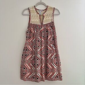 Made for Impulse Red/Cream Print Crochet Top Babydoll Dress/Swim Cover Up-SM